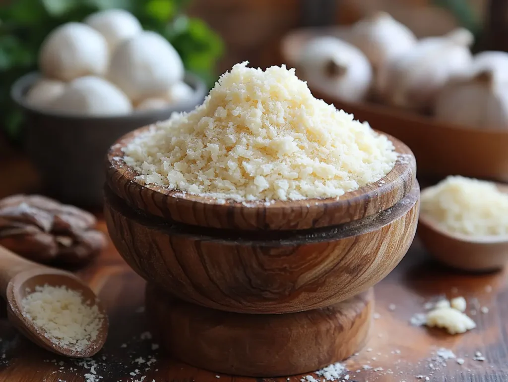 Grated Romano cheese in a wooden bowl, a great ingredient for quick ravioli filling ideas | kaynmaytkal.com