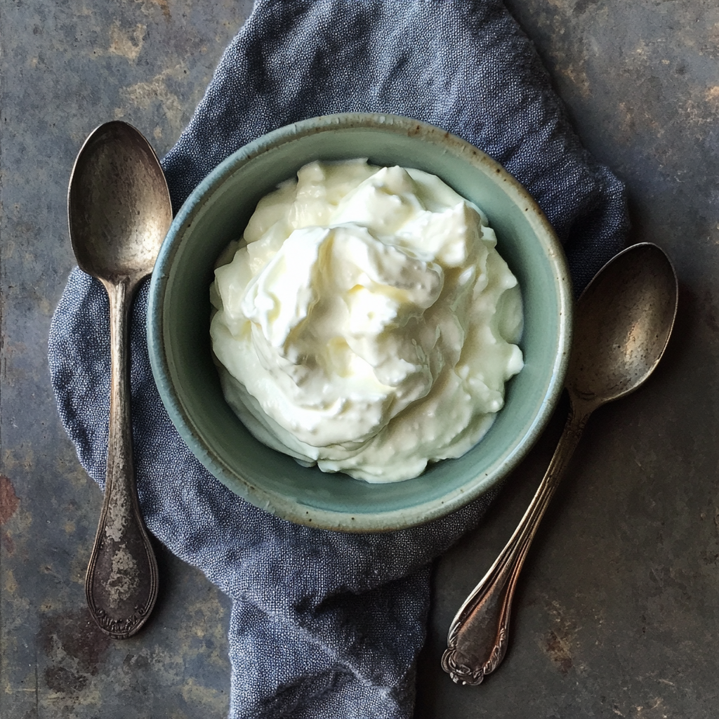 Thick Greek yogurt in a ceramic bowl, a creamy and protein-rich ingredient for pasta sauces | kaynmaytkal.com