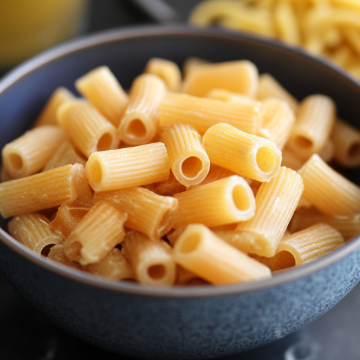 Bowl of uncooked rigatoni pasta, ideal for building hearty high protein recipes | kaynmaytkal.com
