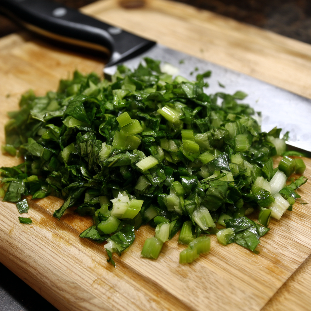 Chopped leafy greens on a cutting board, a fresh and healthy boost for high protein pasta recipes | kaynmaytkal.com