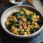 Kale and white bean pasta with red pepper flakes, a healthy and high protein vegetarian option | kaynmaytkal.com