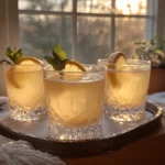 Lemon iced tea in crystal glasses with lemon slices and mint, served on a tray at sunset for a cozy tea recipe article | kaynmaytkal.com
