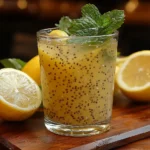 Refreshing lemon chia drink in a glass with fresh mint and halved lemons | kaynmaytkal.com