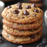 Stack of freshly baked eggless chocolate chip cookies with a golden finish, inspired by Dubai flavors | kaynmaytkal.com