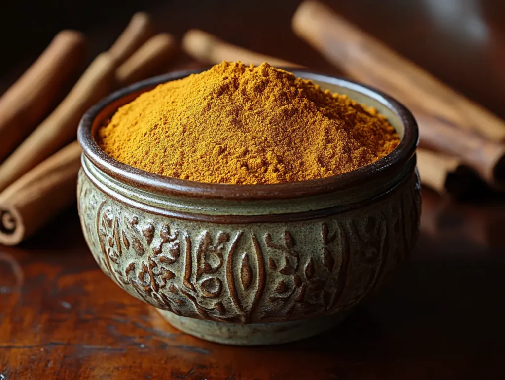 A bowl of rich, golden spice used in the easy sloppy joe recipe with 3 ingredients for added depth of flavor | kaynmaytkal.com