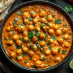 Rich and creamy Indian chickpea curry served hot with naan and garnished with cilantro | kaynmaytkal.com