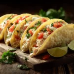 Five easy crockpot chicken tacos topped with tomato and cilantro, served with lime wedges | kaynmaytkal.com